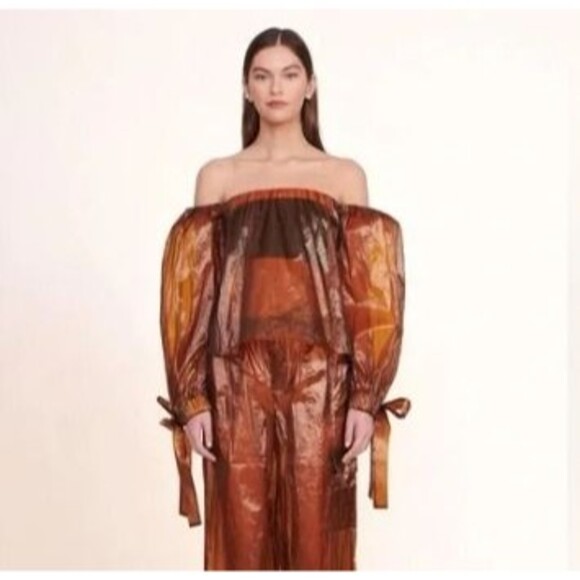 STAUD Colby Off-the-Shoulder Brown Plastic See Through Top Small - Picture 1 of 6